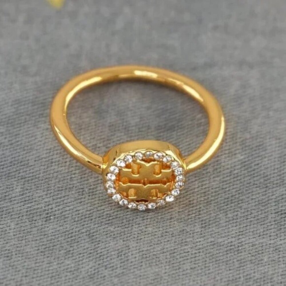 Tory Burch Miller Pavé Single Logo Delicate Ring (Brand New with Dust Bag)